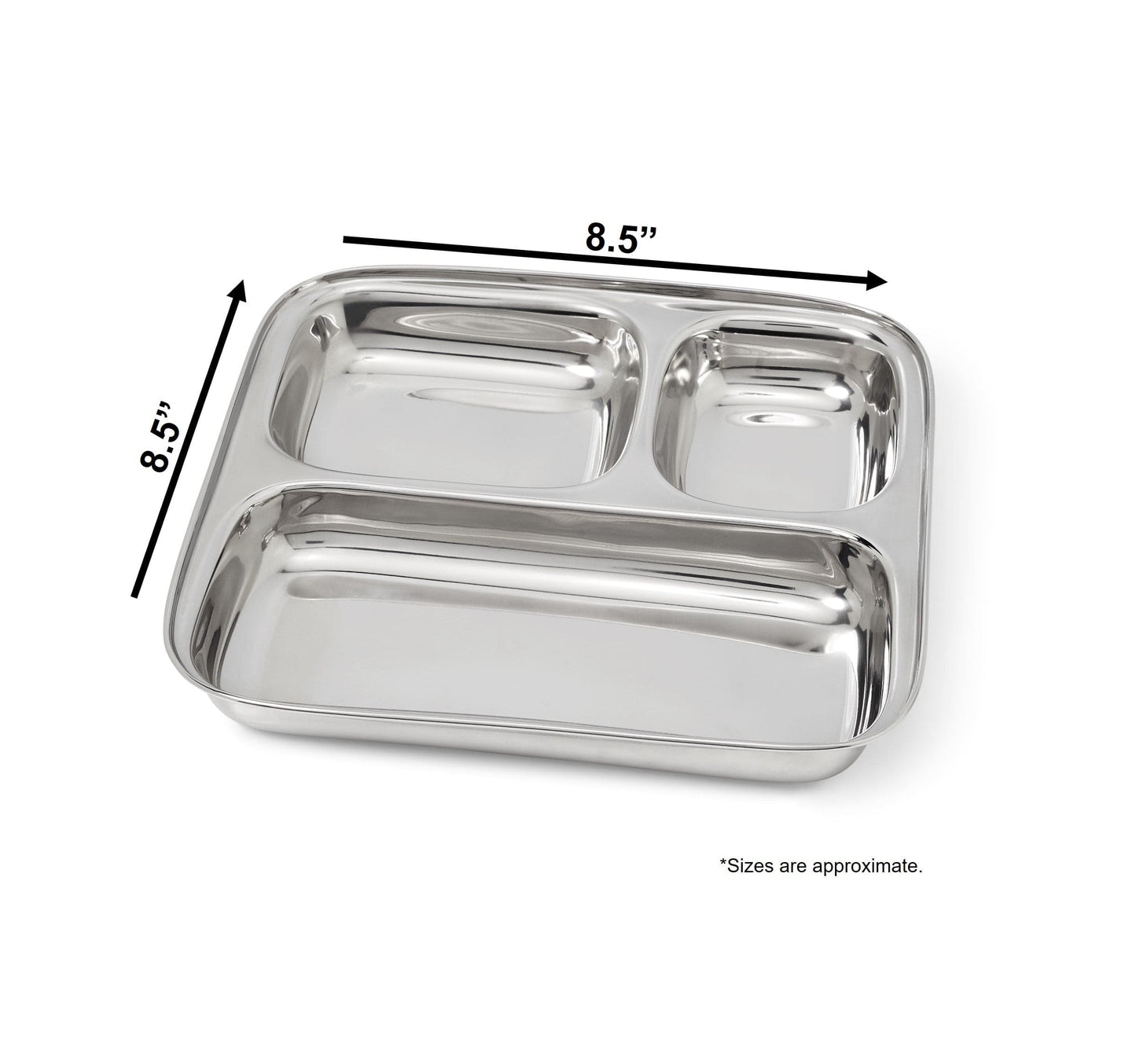 Rectangular three-section plate - stainless steel