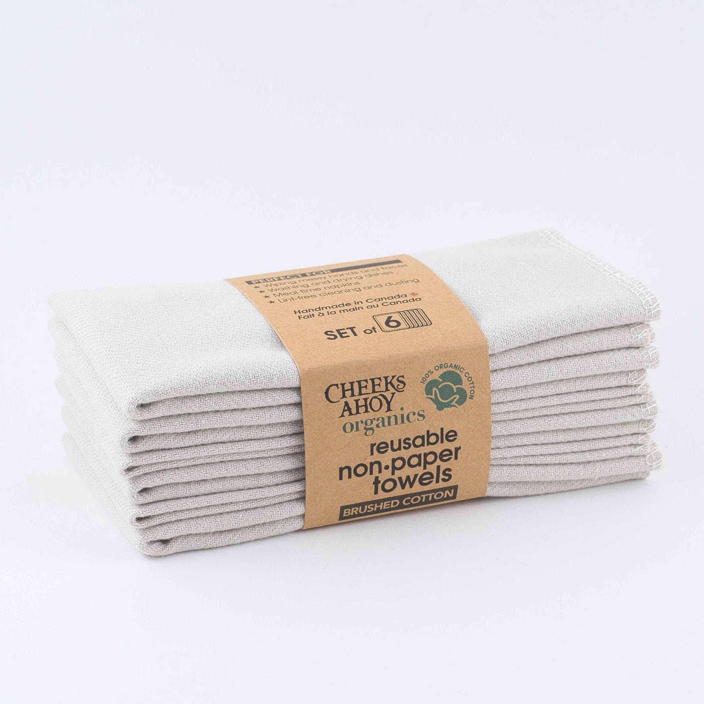 Non-Paper Towels - organic brushed cotton - 6 pack