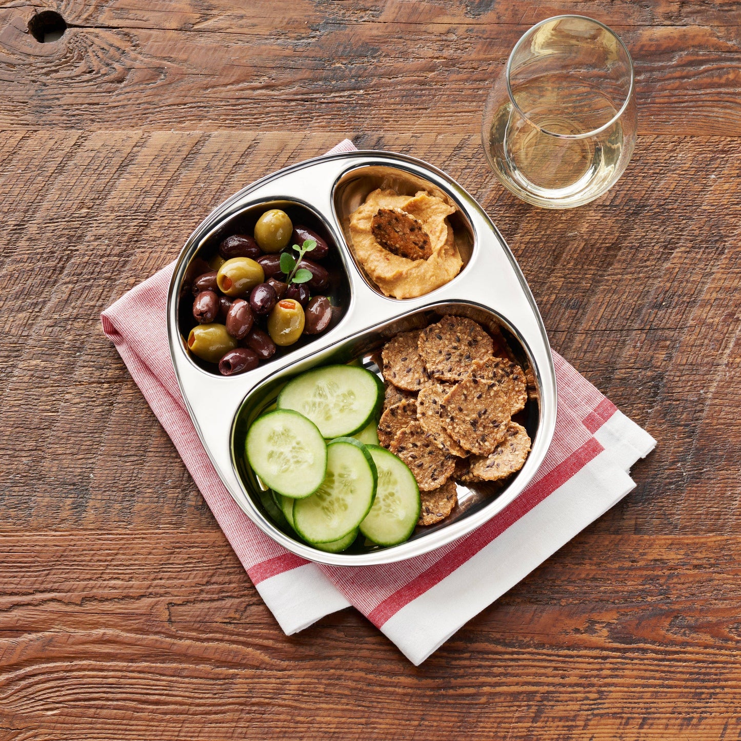 Oval three-section plate - stainless steel