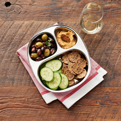 Oval three-section plate - stainless steel