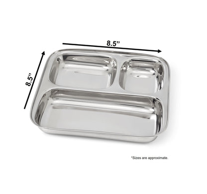 Assiette rectangulaire à trois compartiments - acier inoxydable