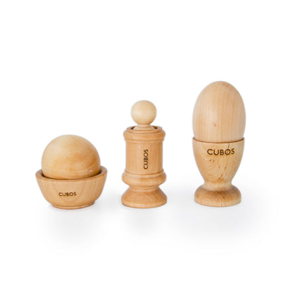 Balle et bol, cheville et pot, œuf et tasse