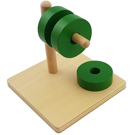 Discs on horizontal dowel