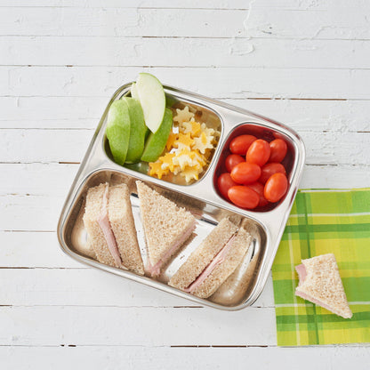 Assiette rectangulaire à trois compartiments - acier inoxydable
